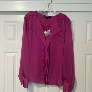 Magenta satin button down shirt